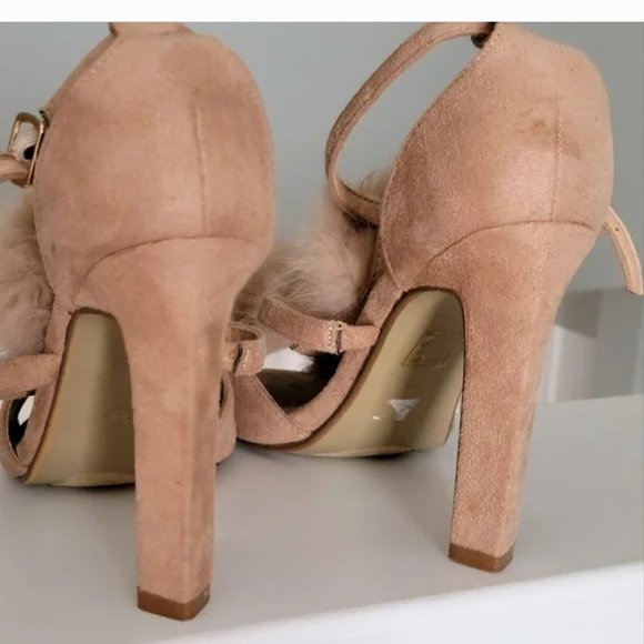 Pale Pink Suede and Fur Pom Pom Strappy High Heel Sandles 🌸 - Picture 4 of 6